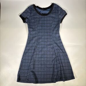 blue checkered short sleeve dress Mini A Line Size Medium School Girl Stretchy